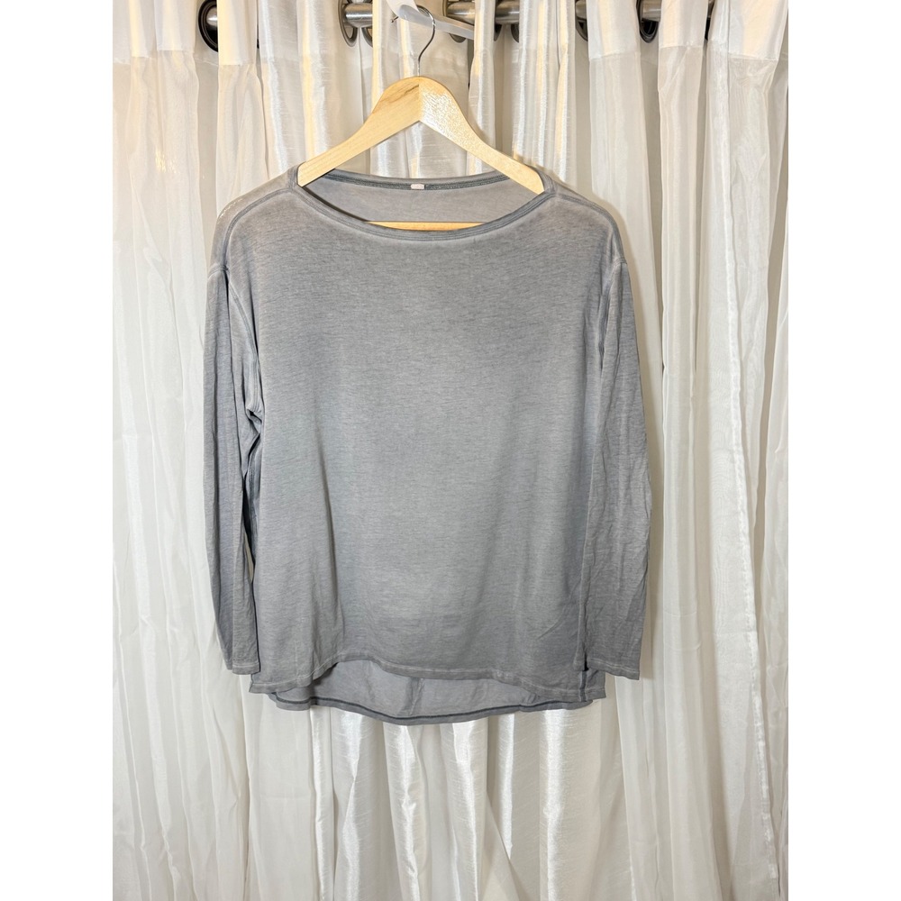 Lululemon Long Sleeve Top Womens 4 Grey Relaxed Fit Boat Neck Seam Detail
